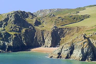 Gammon Head beach, Prawle Point, view from Devon Coast Path, South Hams, Devon, England, United Kingdom, Europe