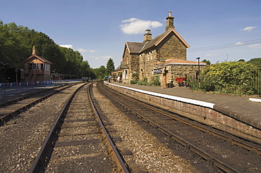 Railway tracks, Highley station, Severn Valley Heritage Preserved Steam Railway, Shropshire, England, United Kingdom, Europe