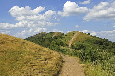 Footpath along the main ridge of the Malvern Hills, Worcestershire, Midlands, England, United Kingdom, Europe