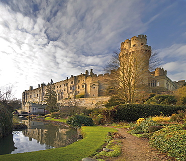 A view of Warwick Castle and the River Avon, Warwick, Warwickshire, England, United Kingdom, Europe