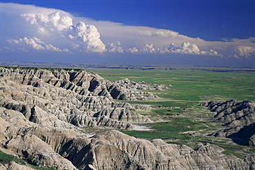 Gullies eroded into the Pierre shales below Loop Road, Sage Creek wilderness, Badlands National Park, South Dakota, United States of America, North America