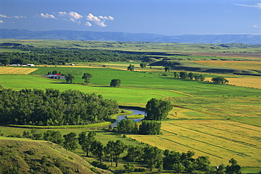 Agricultural landscape, in the valley of the Little Bighorn River, near Billings, Montana, United States of America, North America