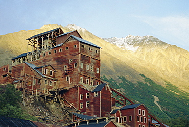 Old copper mine buildings, preserved national historic site, Kennecott, Wrangel Mountains, Alaska, USA, North America