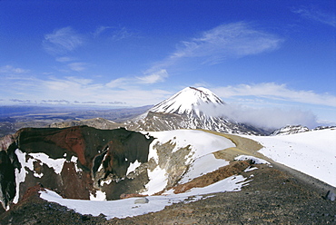 Mt Ngauruhoe volcano, beyond Red Crater, in the Tongariro National Park, Taupo, North Island, New Zealand