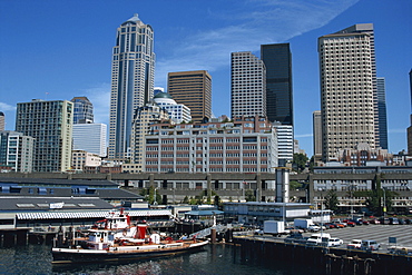 Downtown waterfront and ferry harbour, Seattle, Washington state, United States of America, North America