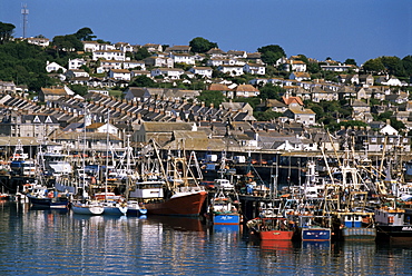 Fishing boats in harbour, Newlyn, Cornwall, England, United Kingdom, Europe