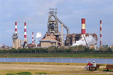 Steel works, second largest in world, beside river, Pohang, Kyongsangbuk county, South Korea, Asia