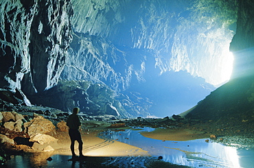 Deer Cave with show cave path, largest cave passage in the world, Gunung Mulu National Park, Sarawak, island of Borneo, Malaysia