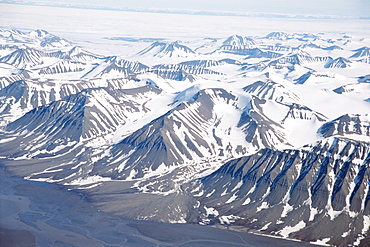 Glaciers and nunateks of Winsnesfjelle, Torrell Land, Spitsbergen, Svalbard, Arctic, Norway, Scandinavia, Europe