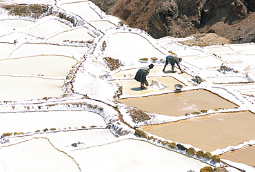 Inca salt pans below salt spring, Salineras de Maras, Sacred Valley, Cuzco region (Urabamba), Peru, South America