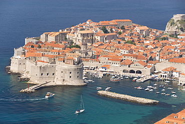 Old Town and Old Port, UNESCO World Heritage Site, seen from the hills to the southeast, Dubrovnik, Croatia, Europe