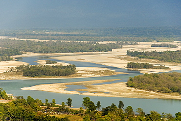 River Ganges emerging from Himalayas at Haridwar, seen from Mansa Devi Temple hill, Uttarakhand, India, Asia