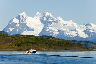 Cerro Balmaceda and its glacier, above Fjord Ultima Esperanza, Puerto Natales, Patagonia, Chile, South America