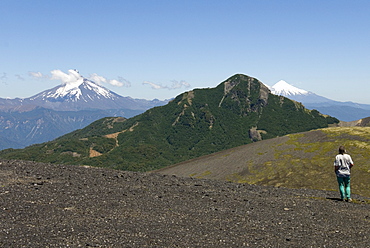 Cerro Puntiagudo and Volcan Osorno, seen from Volcan Casablanca, Antillanca, Puyehue National Park, Lakes District, southern Chile, South America