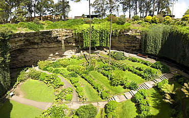 Victorian terraced gardens in Umpherston Sinkhole in limestone, Mount Gambier, South Australia, Australia, Pacific 