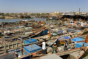 Fishing boat harbour, Porbander, Gujarat, India, Asia 