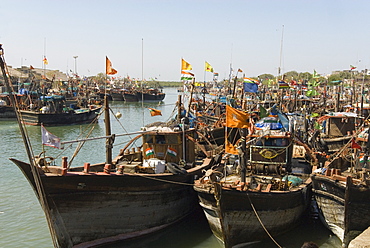 Fishing boat harbour, Porbander, Gujarat, India, Asia 