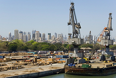 Main docks with the high-rises of the city centre beyond, Mumbai, India, Asia 