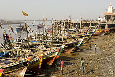 The fishing harbour on the Daman Ganga River, Daman, Gujarat, India, Asia 