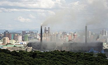 Pollution from the power station near the centre of Pyongyang, North Korea, Asia