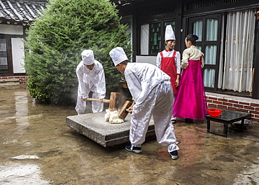 Traditional rice smashing at Kaesong, North Korea, Asia