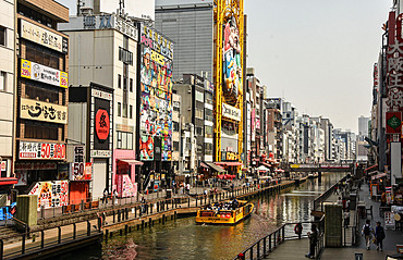 Osaka downtown, the Dotombori River through the Namba district, Japan