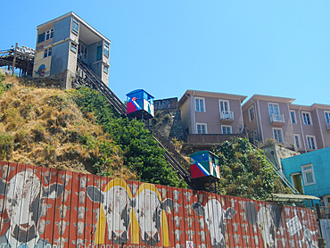 Valparaiso, Chile; funicular (ascensor) linkng Upper Town and Lower Town