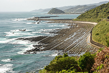 Sandstone ribs on forshore known as Devil's Washboard, south of Aoshima, Kyushu, Japan.