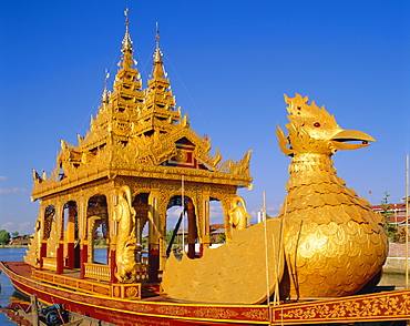 Golden barge, Inle Lake, Myanmar (Burma), Asia