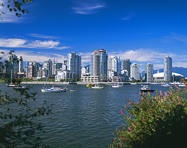 City skyline from False Creek, Vancouver, British Columbia (B.C.), Canada, North America