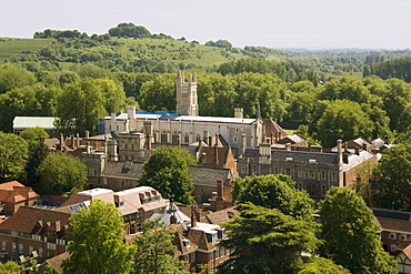 Winchester College from cathedral tower, Hampshire, England, United Kingdom, Europe