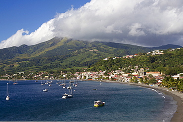 St. Pierre Bay, with Mont Pelee behind, scene of 1902 volcanic disaster, which killed 30,000 people, Martinique, Windward Islands, West Indies, Caribbean, Central America