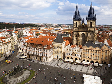 Old Town Square (Staromestske Namesti) and Tyn church, Prague, Czech Republic, Europe