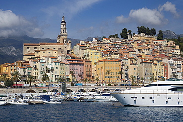 Menton Old Town and Marina, Alpes Maritime, Cote d'Azur, France, Mediterranean, Europe