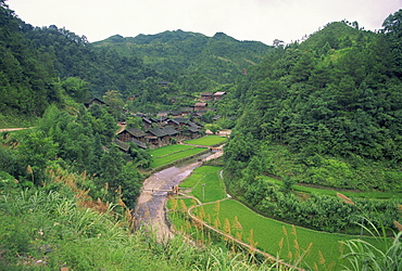 Fanpai village beside a river in Guizhou Province, China, Asia