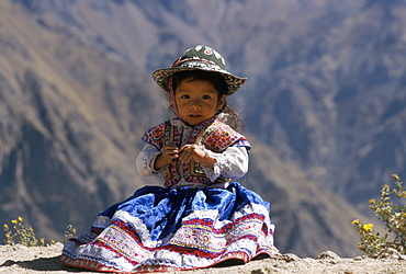 Little girl in traditional dress, Colca Canyon, Peru, South America