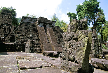 Garuda in front of the 15th century temple of Candi Sukuh, on slopes of Gunung Lawu, east of Solo, thought to be linked to fertiflity cult, island of Java, Indonesia, Southeast Asia, Asia