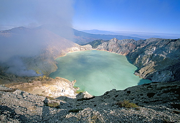 Smoke billowing out from volcano vent, Sulphur Lake, Kawah Ijen, Ijen Plateau, island of Java, Indonesia, Southeast Asia, Asia