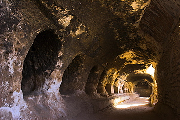 Corridor off which monks' living quarters were carved in cave 2, Takht-I-Rusam (Rustam's throne), part of a Buddhist stupa-monastery complex dating from the Kushano-Sasanian period 4th-5th century AD, Samangan Province, Afghanistan, Asia