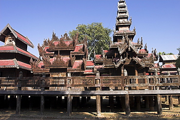 Youqson Kyaung (Yoke-Sone Kyaung) the oldest surviving wooden monastery in the Bagan area, now a museum containing articles from the Konbaung period, Salay (Sale), Myanmar (Burma), Asia