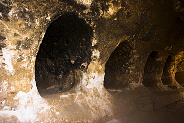 Corridor off which are monks' living quarters, Cave 2 of Buddhist caves in rock-carved stupa-monastery complex dating from the Kushano-Sasanian period, Takht-I-Rustam (Rustam's Throne), near Haibak, Samangan Province, Afghanistan, Asia