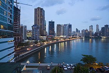 Avenue Balboa city skyline at night, Panama City, Panama, Central America