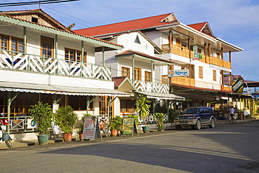 Hotels in main street, Colon Island (Isla Colon), Bocas del Toro Province, Panama, Central America