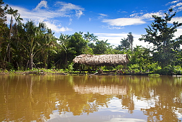 Warao Indian hatched-roof huts built upon stilts, Delta Amacuro, Orinoco Delta, Venezuela, South America