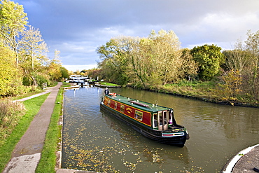 Hatton Locks on the Grand Union Canal, known as the Boaters stairway to heaven, Hatton, Warwickshire, England, United Kingdom, Europe