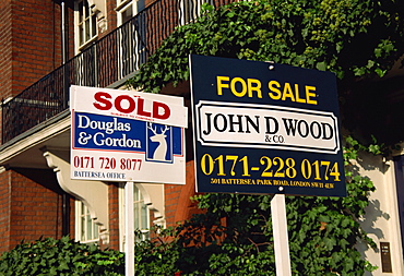 For Sale and Sold signs, London, England, United Kingdom, Europe