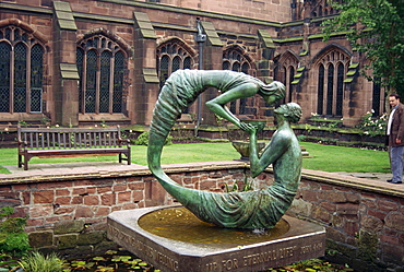 Cloister garden, Chester Cathedral, Cheshire, England, United Kingdom, Europe