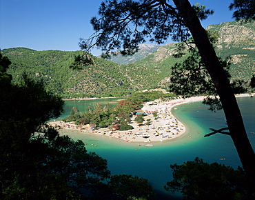 View of the Blue Lagoon, Oludeniz, Anatolia, Turkey, Eurasia