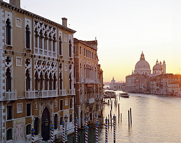 View along the Grand Canal towards Santa Maria Della Salute from Academia Bridge, Venice, UNESCO World Heritage Site, Veneto, Italy, Europe