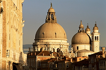 Last light on Santa Maria della Salute church from Academia bridge, Venice, Veneto, Italy, Europe